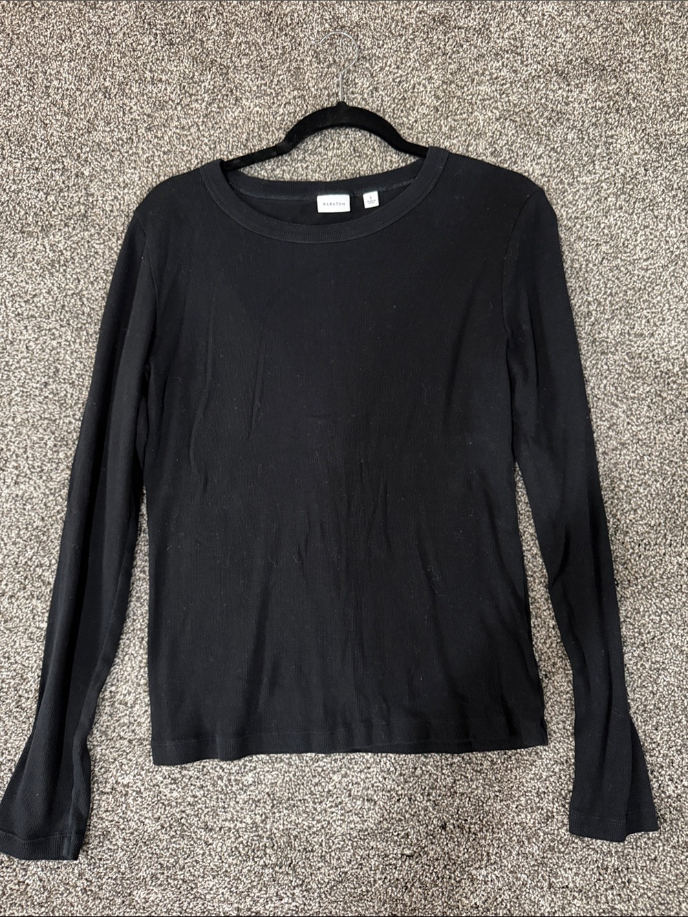 Babaton Ribbed Black Long-Sleeve Crewneck Top